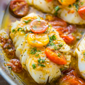 Cod with White Wine, Tomato & Herb Sauce