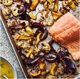 Sheet-Pan Salmon and Squash with Citrus Mojo