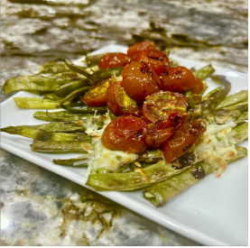 Roasted Caprese Beans with Balsamic Tomatoes